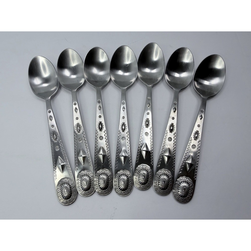 Wallace TAOS Stainless Southwest Motif Set of 8 Teaspoons 6 3/8"